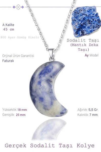 Tesbih Atölyesi Certified Moon Model Real Sodalite Stone Necklace