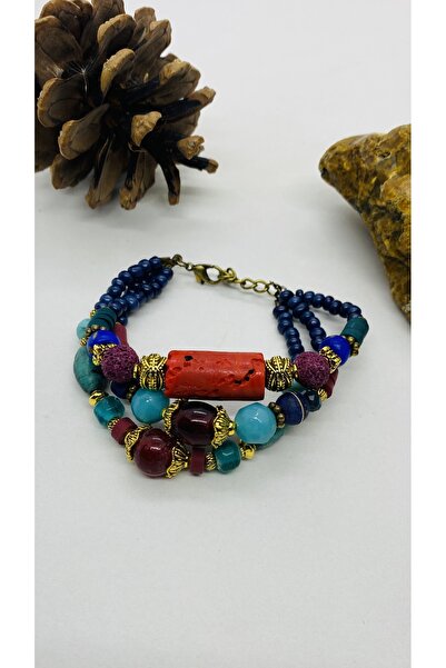 Porsuk Alternatif El yapımı etnik çek camı,hint camı çoklu kadın bileklik