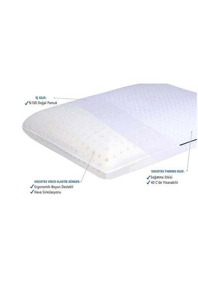 VİSCOTEX Visco Orthopedic Large Chubby Pillow with Neck Support, 60X40X16 Cm, White