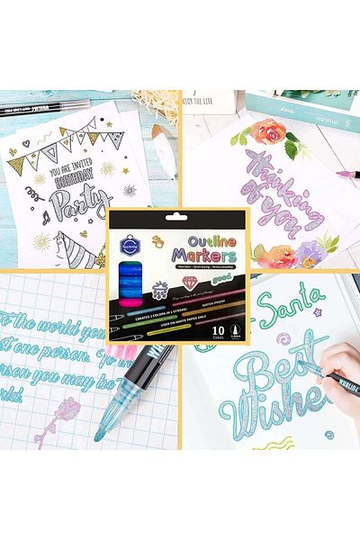 Keep Smiling Outline Marker Decorative Pen Set 1 mm 10 Pcs Suitable for Any Surface