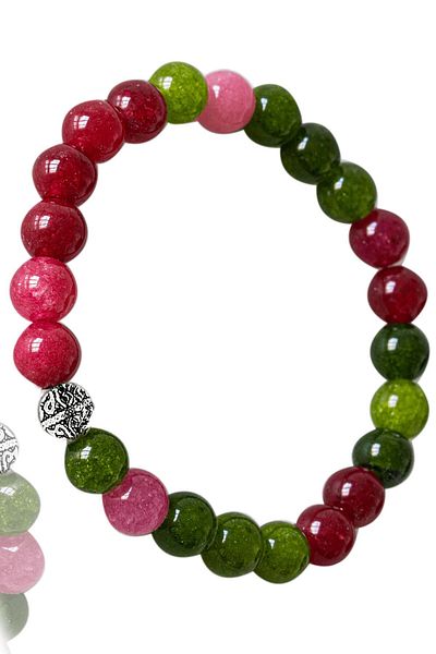 Tesbih Atölyesi Certified Female Student Achievement Bracelet (Rose Quartz, Jade, Ruby Stone)