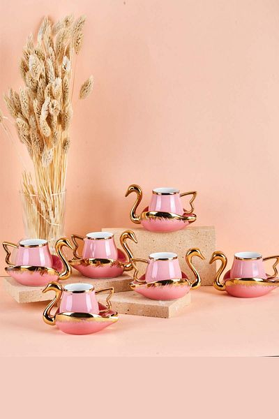SepetçiBaba Swan 6-Piece Cup Set Pink