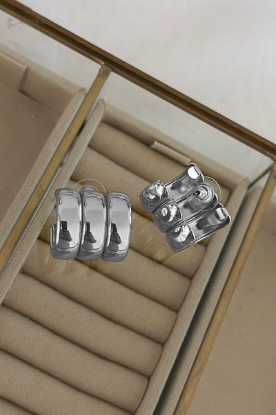 Ervalina 3 Rows Domed Earrings Silver Color 1419