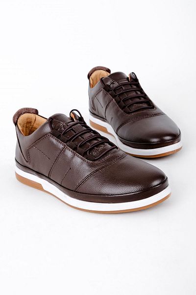 Lal Shoes & Bags Мъжки ежедневни обувки с връзки от естествена кожа - кафяви