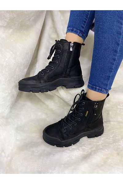 Voyager Γυναικείες μπότες Real Crayz Leather Black Zipper (B8)