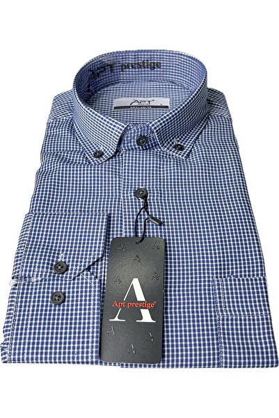 APT PRESTIGE Men's Woven Small Square Patterns Embellished Plaid Long Sleeve Shirt
