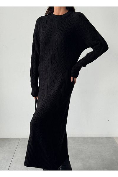 Lusin Rochie de tricot cu mânecă lungă pentru femei, cu tricot de păr, cu gât roșu, negru