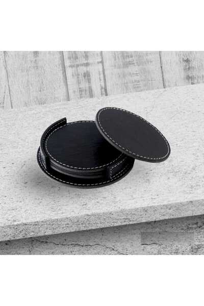 Rubicon Stitched Faux Leather Black 4 Pieces (With Stand)
