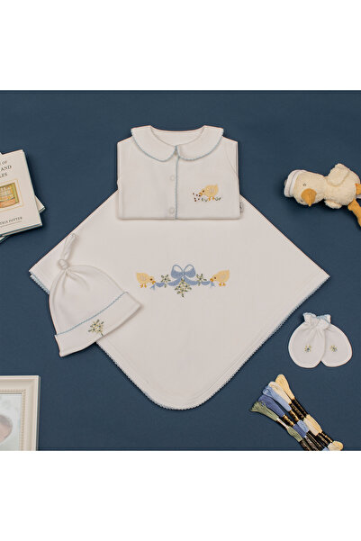 Florijee Little Chick El işi Organik Yenidoğan Hastane Çıkış Seti Mavi