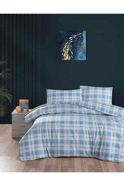 Menderes Home Harvest Blue - Set cuvertură de pilota dublu flanel, Colecția Cotton R