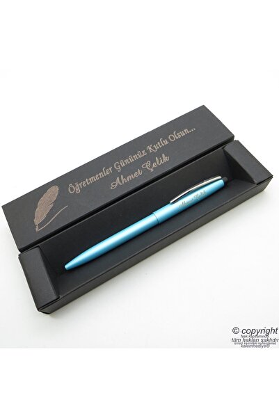 wings Scrikss İsme Özel Metal Açık Mavi Tükenmez Kalem + İsme Özel Kutu (Öğre...