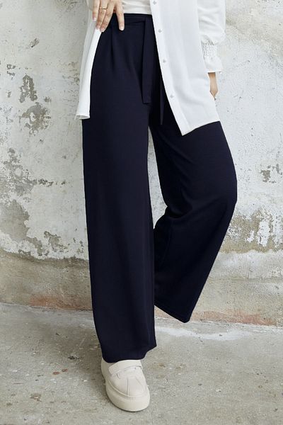 InStyle Belted Waist Loose Scuba Trousers - Navy Blue