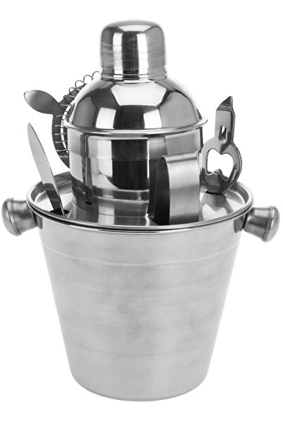 Binbirreyon 6 Parça Bar Seti Shaker Buz Kovası Şampanya Süzgeç Açacak Set Ra318