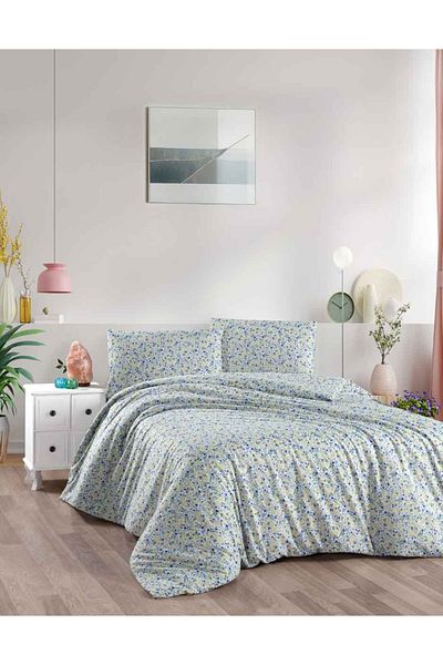 Menderes Home Cotton Collection Flannel R Double Duvet Cover Gonca Blue