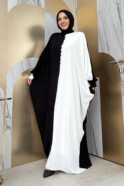 Bym Fashion Φόρεμα με λεπτομέρεια με διπλό χρώμα μπροστά με κουμπιά 3861 Μαύρο