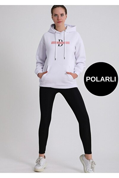 BANEGA Γυναικείο χειμερινό φλις με κουκούλα λευκό φούτερ