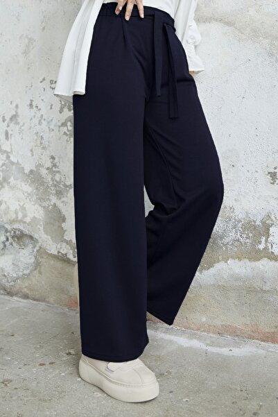 InStyle Beli Kuşaklı Bol Scuba Pantolon - Lacivert