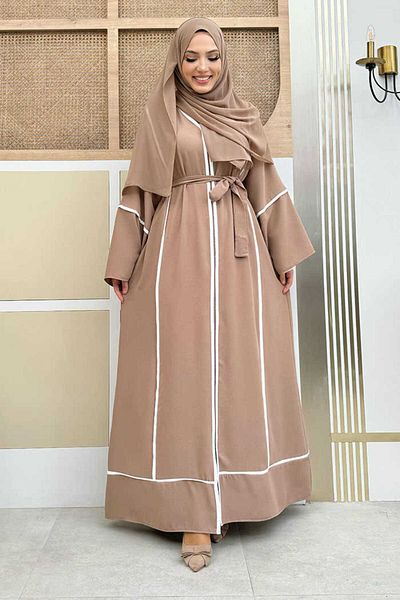 Bym Fashion Μπροστινό μοτίβο γραμμής με φερμουάρ στη μέση Ferace 7885 Mink