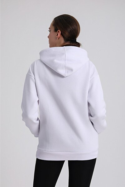 BANEGA Γυναικείο χειμερινό φλις με κουκούλα λευκό φούτερ