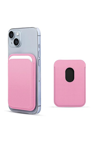 Microsonic Apple iPhone 15 Leather Wallet MagSafe Pembe (iPhone 15 ile Uyumlu)
