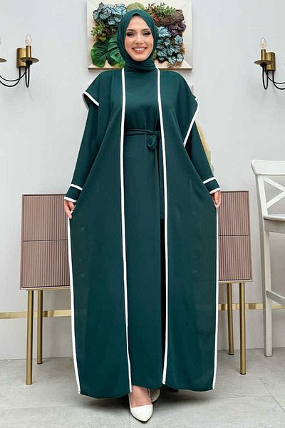 Bym Fashion Σετ διπλό γιλέκο με κουμπιά και φόρεμα 8485 Emerald