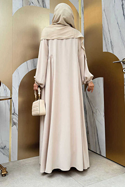 Bym Fashion Οβάλ μαζεμένες μανσέτες με ελαστικό φερμουάρ πλήρους μεγέθους Ferace Bym5 Μπεζ