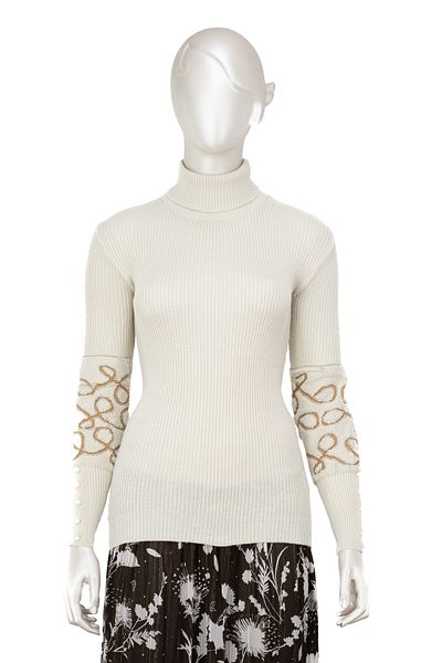 Oppland Mâneci de iarnă pentru femei, cu mărgele elegante, decolteu cu gât complet, tricotaje tricotate, pulover Badi