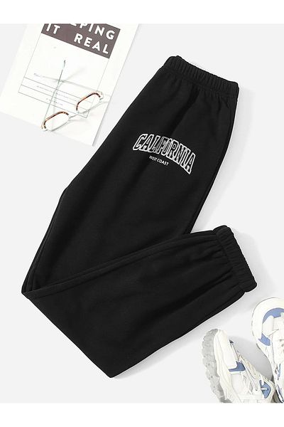 Boi Καλιφόρνια Sweatpants Jogger - Μαύρο εμπριμέ ψηλόμεσο ελαστικό πόδι