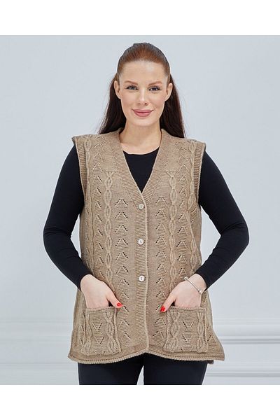 Fresh&Moda Women's V-Neck Chain Knitted Pocket Wool Mother Knitwear Vest
