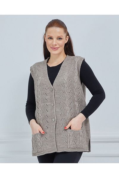 Fresh&Moda Women's V-Neck Chain Knitted Pocket Wool Mother Knitwear Vest
