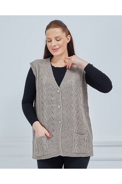 Fresh&Moda Women's V-Neck Chain Knitted Pocket Wool Mother Knitwear Vest