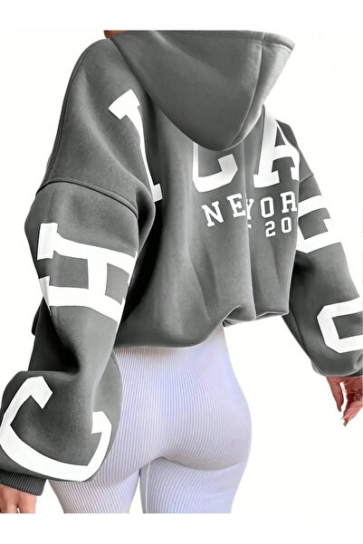 Know Women's Smoked Hooded Sleeves Chicago Est Printed Oversize Sweatshirt