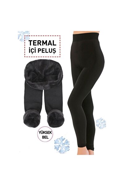 LAROSSAA جوارب شتوية نسائية من القطيفة الحرارية باللون الأسود بالكامل من الليكرا