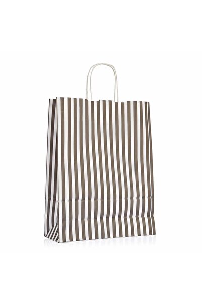 GİZPAK Kraft Burgu Saplı Çanta 12x32x40 Siyah Çizgili 50 ADET