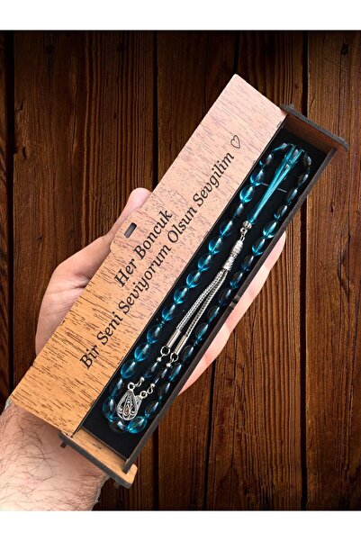 KANUNİ TESBİH Δώρο για τον εραστή Ξύλινο κουτί Υπόσχεση Γραμμένο Μπλε Μοκέτα ...