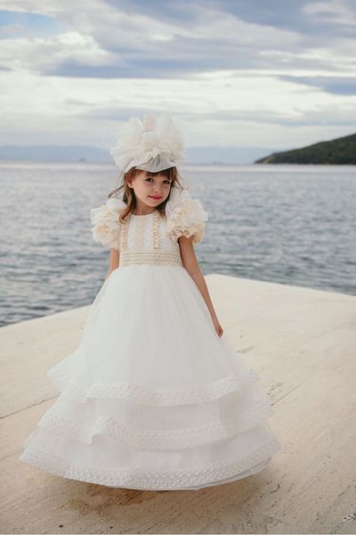 Pepo Kids Special Design Long Girl's Evening Dress with Crown Accessories Birthday Dress