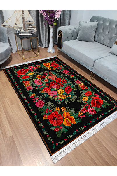 Modern home Karabağ Çiçek Motifli Dijital Baskı Dot/Keçe Salon Halısı Makinad...