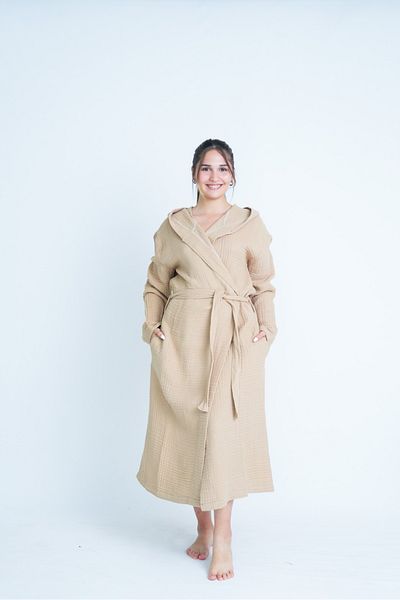 Natural Μπουρνούζι Unisex Μουσελίνα 4 στρώσεων - Με κουκούλα