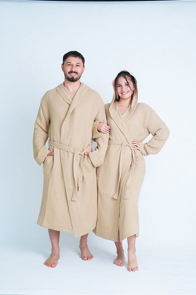 Natural Μπουρνούζι Unisex Μουσελίνα 4 στρώσεων - Με κουκούλα