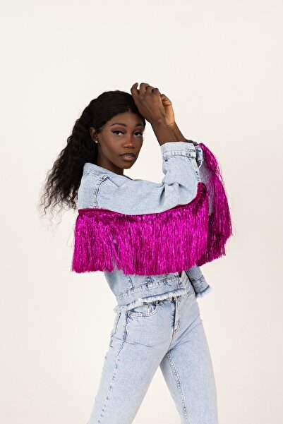 Ceylin Ceylan Pembe Püsküllü Kot Ceket