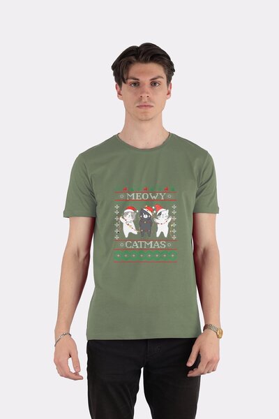 DOT تي شيرت للجنسين عيد الميلاد القط مطابقة الأسرة Meowy Catmas