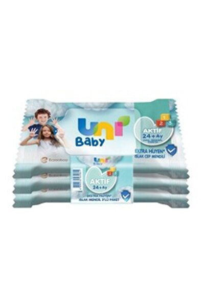 Uni ( 3 ADET ) Uni Baby Islak Cep Mendili Aktif Ekstra Hijyen 3x15