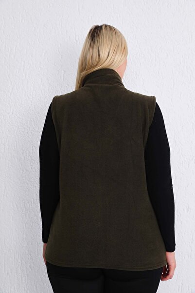 Kardelen Butik Ümraniye Military Green Zippered Sports Fleece Vest