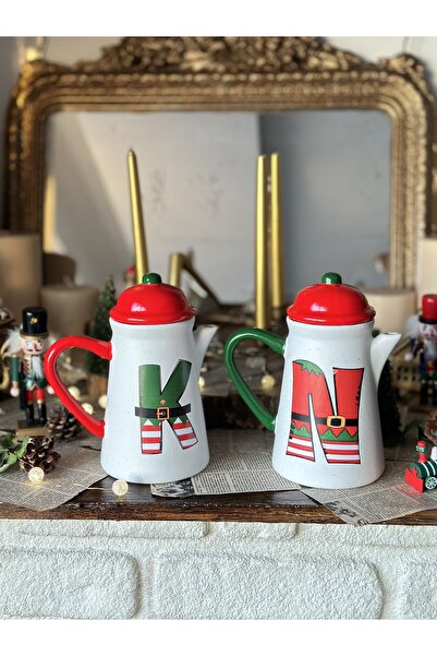 Handmadesign Kapaklı El Yapımı Seramik Sürahi - Yılbaşı Yeniyıl Tema Noel Bab...