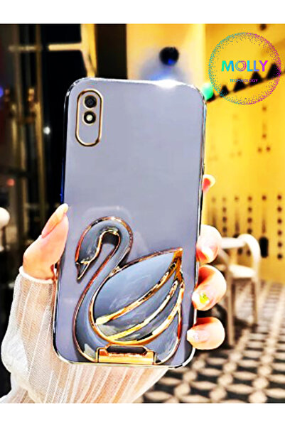 Molly حافظة سيليكون فاخرة لهاتف Xiaomi Redmi 9A مع حامل بجوانب بجوانب بجوانب ذهبية اللون