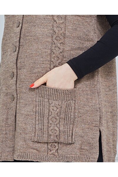 Fresh&Moda Дамски зимен вълнен елек с кръгло деколте и джобове