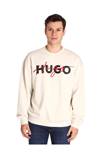 HUGO Erkek Marka Logolu Pamuklu Normal Kalıp Günlük Bej T-Shirt 50494558-333