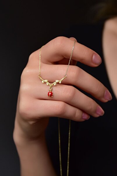 Sinsirella 925 Ayar Gümüş Gold Kaplama Sarmaşık Dallı Mineli Uğur Böceği Kolye