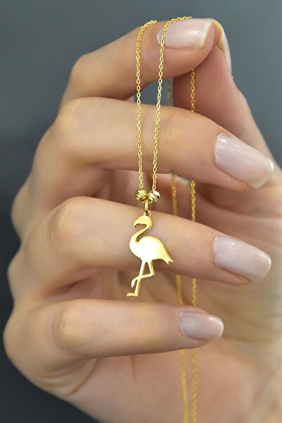 Sinsirella 925 Ayar Gümüş Altın Kaplama Dorika Toplu Flamingo Kadın Kolye