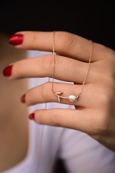 Sinsirella 925 Ayar Gümüş Rose Kaplama Beyaz Opal Taşlı Lale Kolye